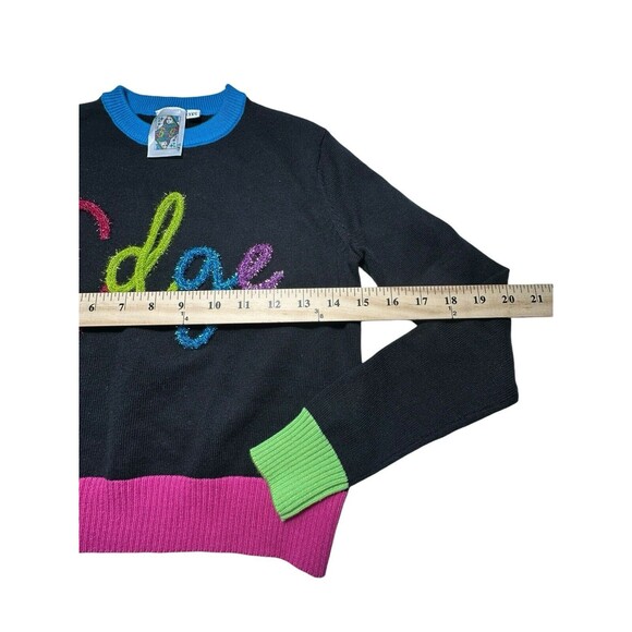 Queen Of Sparkles Women's Size 3XS Edge Rainbow Black‎ Multicolor Sweater #U11-1 - Picture 5 of 8